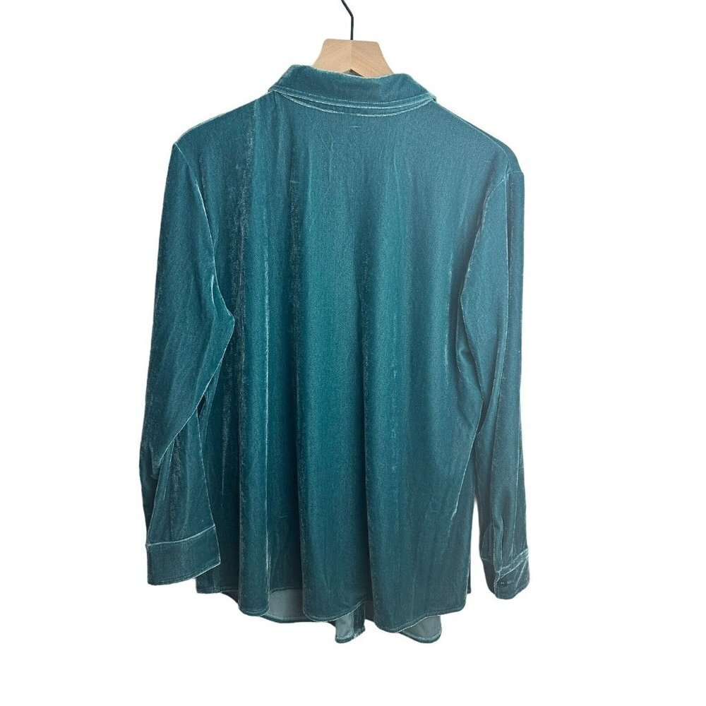 Soft Surroundings Green Velvet Button Up Tunic‎ Top Sz XL Petite - Picture 5 of 5